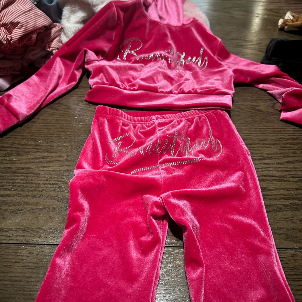 Pink Velour Tracksuit with Rhinestone Detail